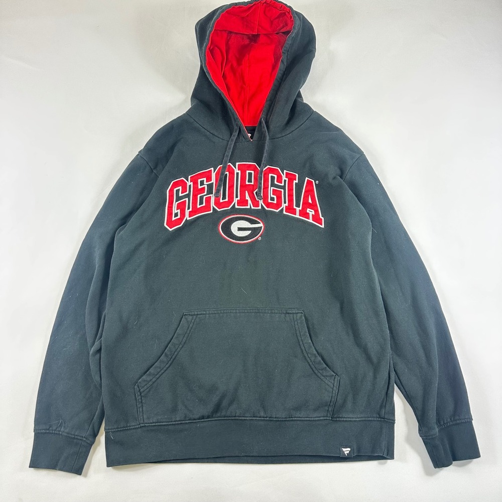 Fanatics Georgia Bulldogs Hoodie Mens Large Black Red Pullover Sweatshirt